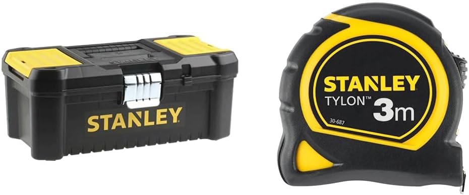 Stanley Stst1-75515 Boîte À Outils Avec Plateau Porte-Outils Amovible - 2 Organiseurs & Mesure 3 m x 13 mm Bi-Matière Tylon - Métre à Ruban Léger, Compact et Ergonomique
