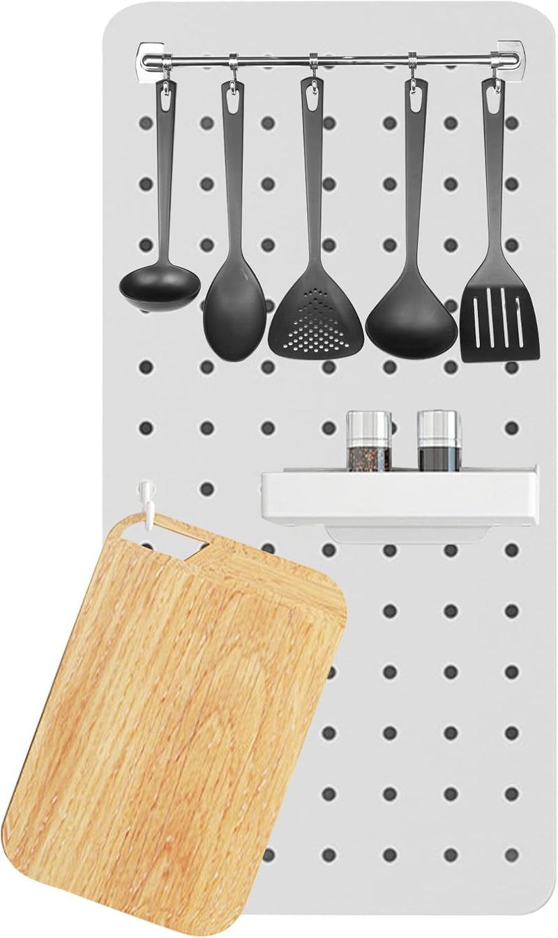 Panneaux de rangement mural Pegboard - Pas de perforation - Rangement facile pour chambre à coucher, bureau et dortoir - Avec fonction multi-crochets - Panneau Pegboard pour écouteurs, stylos, tasses