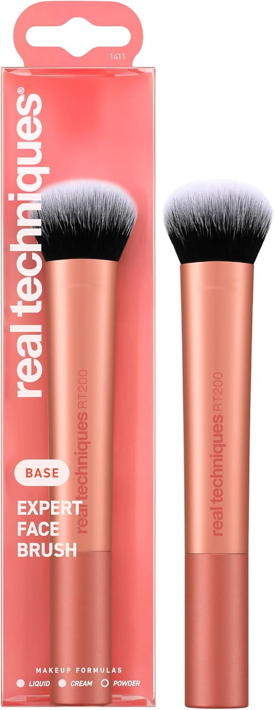 Real Techniques Pinceau de maquillage pour le visage Expert, pour fond de teint liquide et crème, fard à joues et poudre bronzante, couverture modulable pour le maquillage de base,1 unité