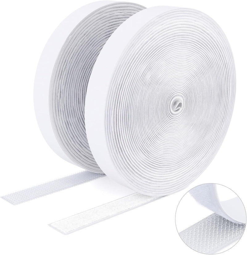 Double Sided Hook and Loop Tape, 20MM x 8M Self Adhesive Tape, Heavy Duty Tape, Interlocking Tape for Photo Frame, Mosquito Net, Carpet, DIY - White