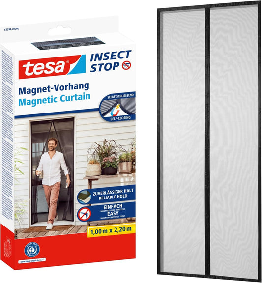 tesa INSECT STOP Magnetic Curtain - auto-fermable - Rideau moustiquaire avec aimants pour balcons et portes de patio - pour une installation facile sans percer - 2,2 m x 1,0 m