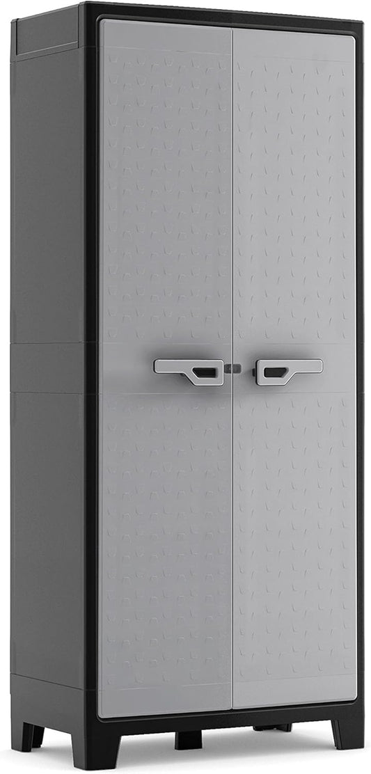 Keter Armoire Haute Titan - Armoire de Rangement en Résine - Étagères Modulables, Pieds Réglables, Charnières Métalliques - Cuisine, Garage, Atelier, Placard - 80 x 44 x 182cm - Noir/Gris