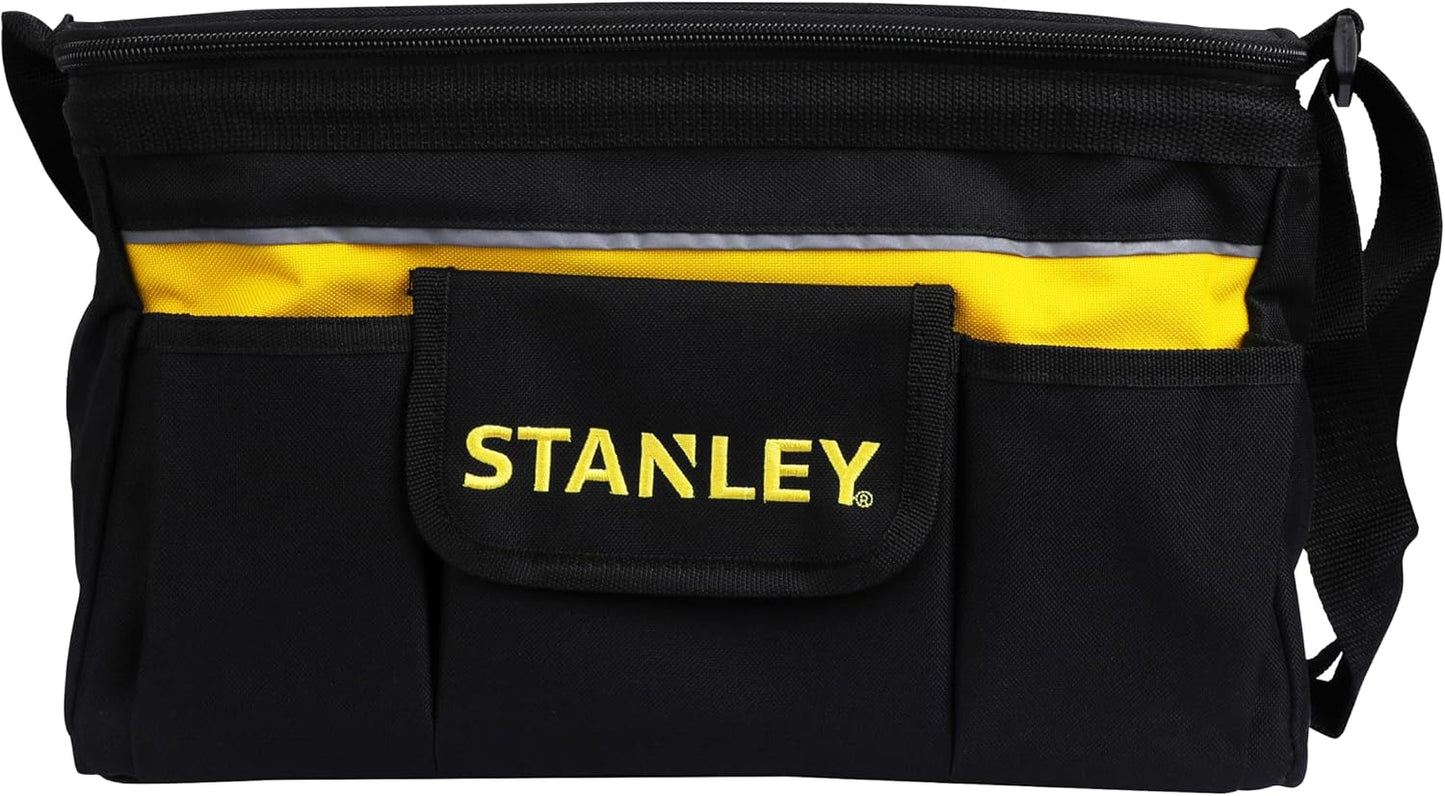 Stanley STST1-73615 Sac À Outils en Polyester - 32 x 21 x 24 cm - multi Poches - Poche Avant Refermable - Toile Très Résistante -Bandoulière Intégrée - Base Rigide avec Rainures Multicolore