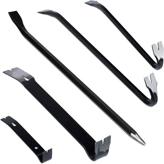 Relaxdays Pied-de-biche lot de 5 pièces, levier hexagonal, grand arrache-clou, en acier, noir