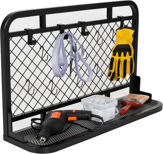 Honey-Can-Do Étagère murale réversible pour garage avec crochets, noir SHF-09837