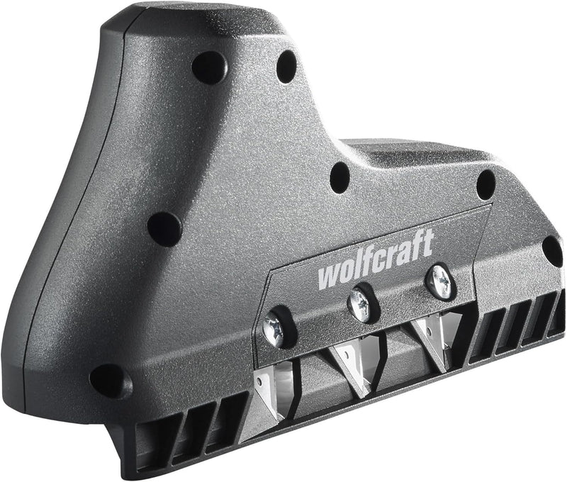 wolfcraft 4009000 - Rabot d'Angle Triple - Rabot Plaquiste à Chanfreiner - 3 Lames Trapèzes 52/0